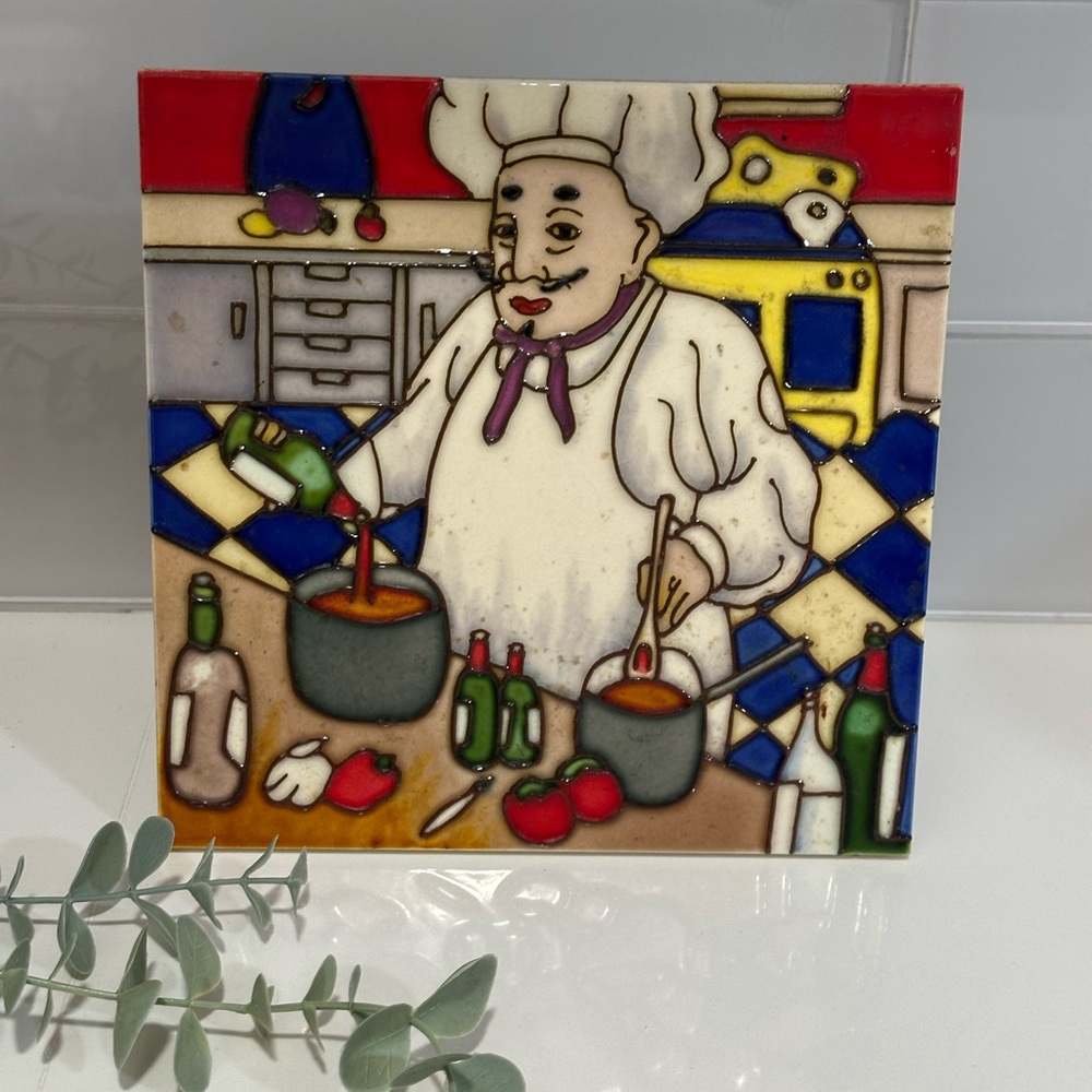 Vintage Glossy Hand Painted Ceramic Tile Decor 8"x 8" Kitchen Decor Coster